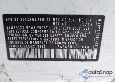 2019 Volkswagen Jetta 1.4T R-Line/1.4T S/1.4T Se z USA, uszkodzony, nr VIN 3VWCB7BUXKM218993